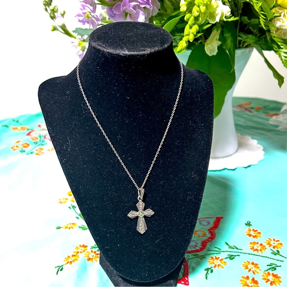 Art Deco Marcasite and Sterling Silver Cross - Picture 2 of 5